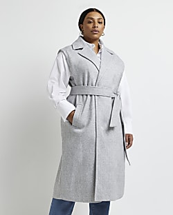 Plus grey sleeveless longline trench coat