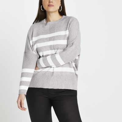 Plus grey stripe long sleeve jumper