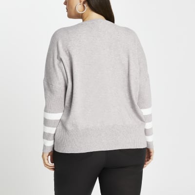 Plus grey stripe long sleeve jumper