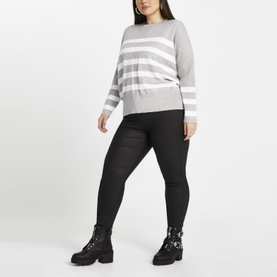 Plus grey stripe long sleeve jumper