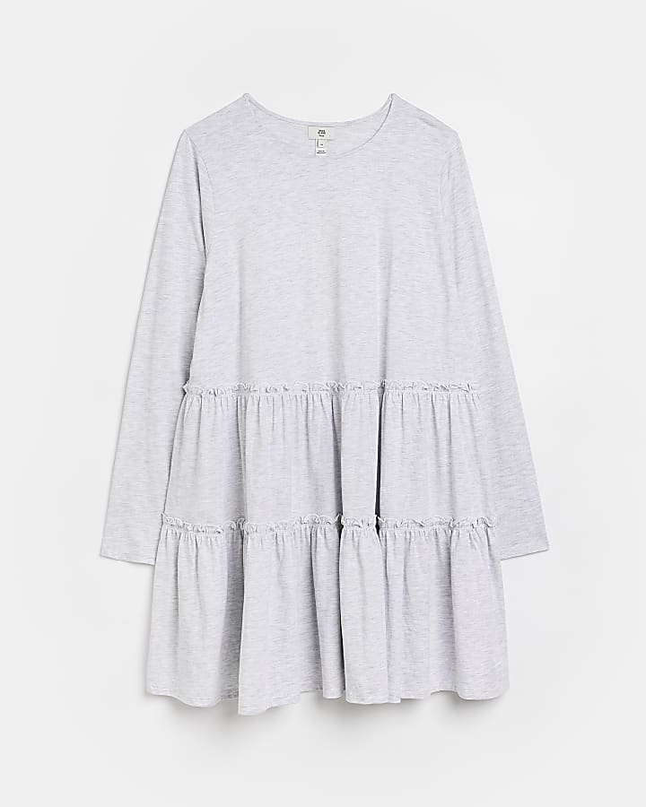 Plus grey tiered hem mini t-shirt dress