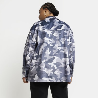 Plus grey velvet camo shirt