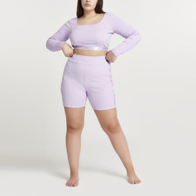 Plus Intimates purple long sleeve crop top