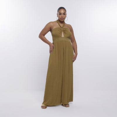 Plus khaki bandeau jumpsuit