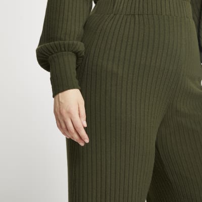 Plus khaki belted ribbed culottes