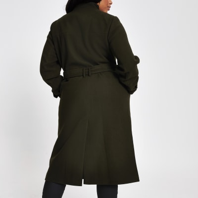 Plus khaki belted wrap coat