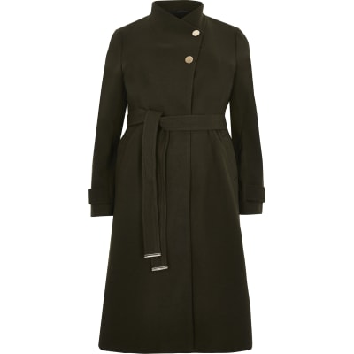 Plus khaki belted wrap coat