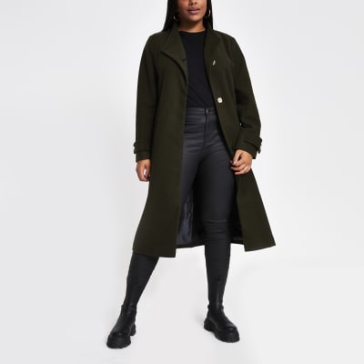 Plus khaki belted wrap coat
