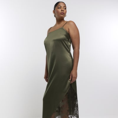 Plus Khaki cami slip midi dress