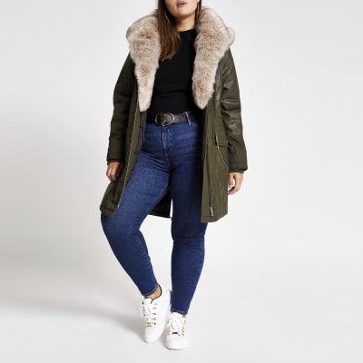 river island blue faux fur coat