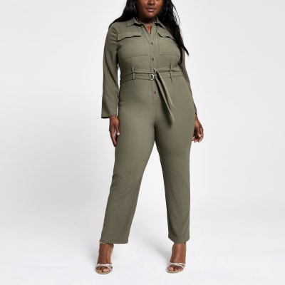 Plus khaki utility jumpsuit