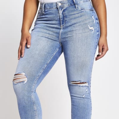 Plus light blue rip Molly mid rise jeggings