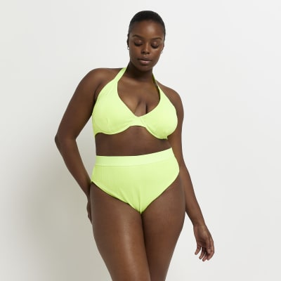 Plus lime green bikini top River Island