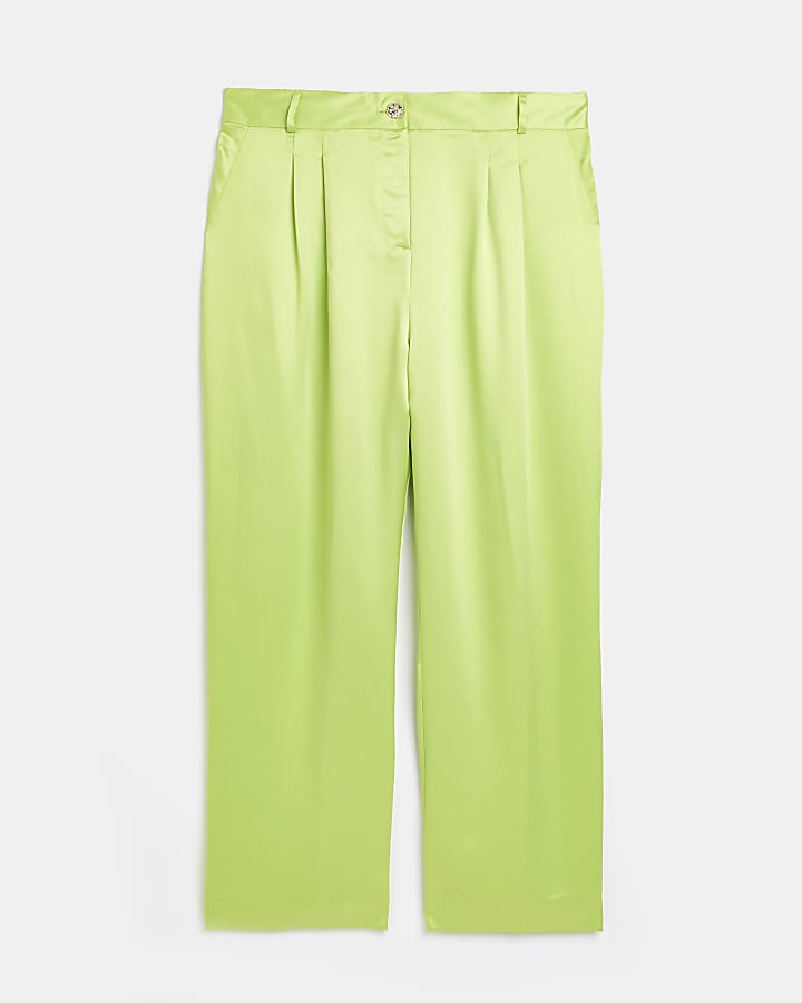 Plus lime green satin wide leg trousers