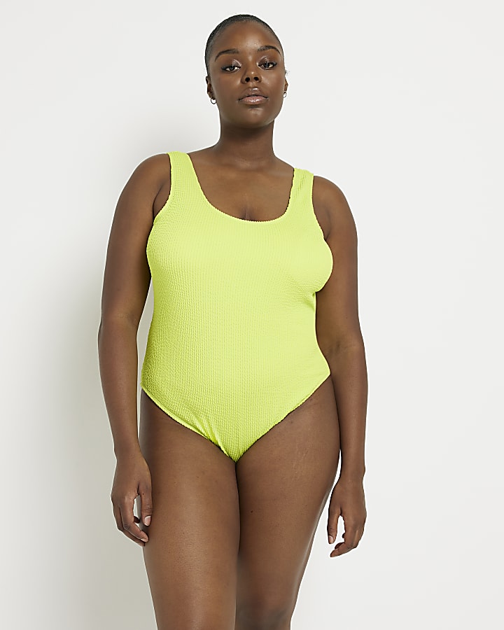 Plus lime green textured swimsuit