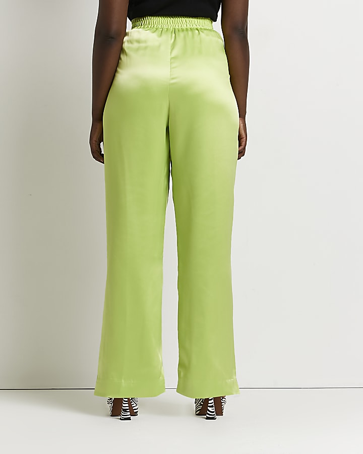 Plus lime satin wide leg pleated trousers