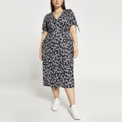 midi puff navy sleeve floral plus dress riverisland
