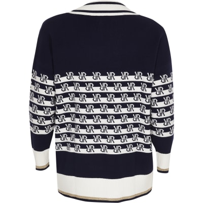 Plus navy RI logo stripe cardigan