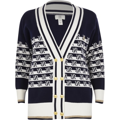 Plus navy RI logo stripe cardigan