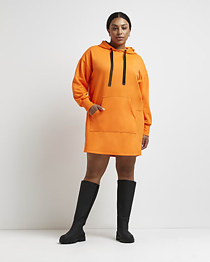 Plus orange hooded jumper dress