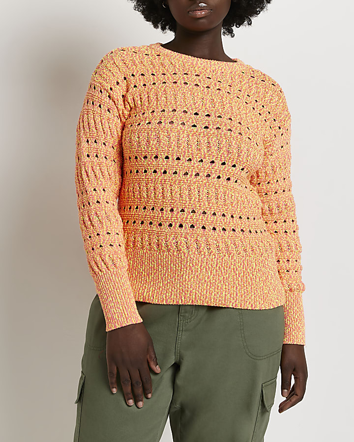 Plus orange pointelle knit jumper