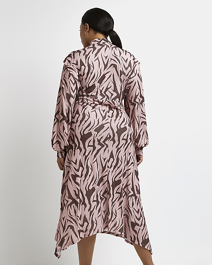 Plus pink abstract print midi dress