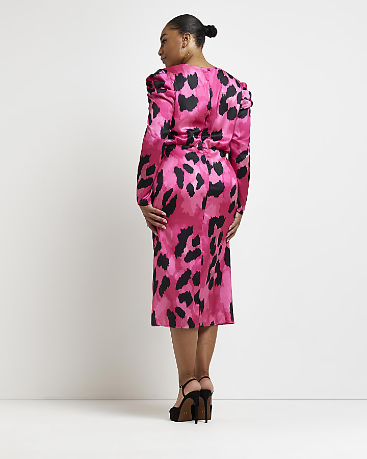 Plus pink animal print bodycon midi dress