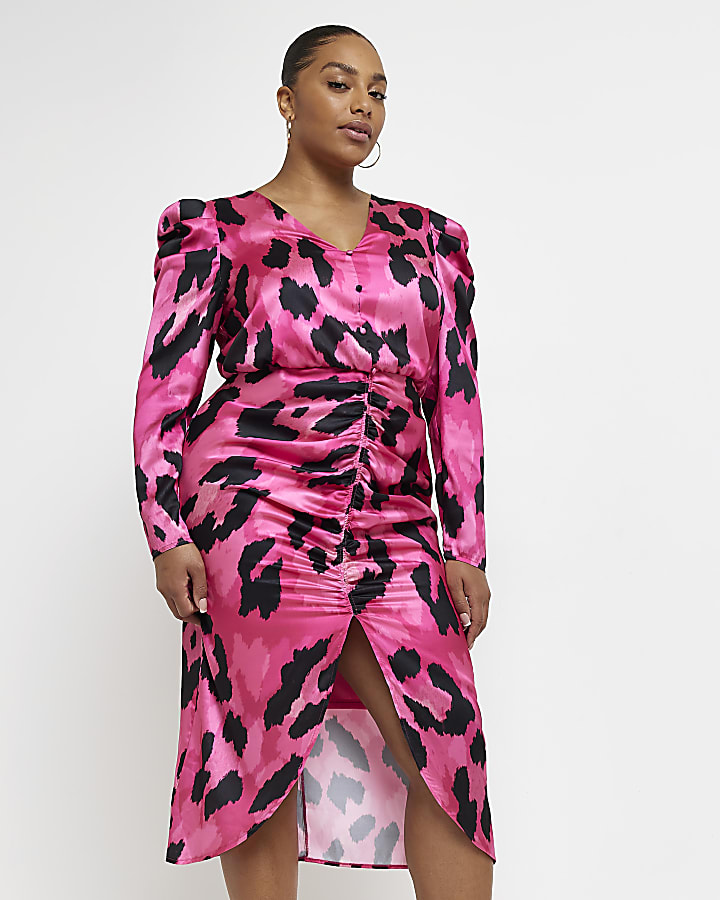 Plus pink animal print bodycon midi dress