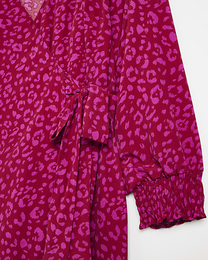 Plus pink animal print wrap midi dress
