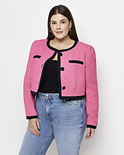 Plus pink boucle cropped jacket