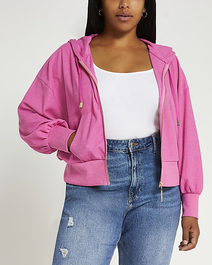 Plus pink cuffed hoodie