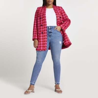 Plus pink dogtooth blazer
