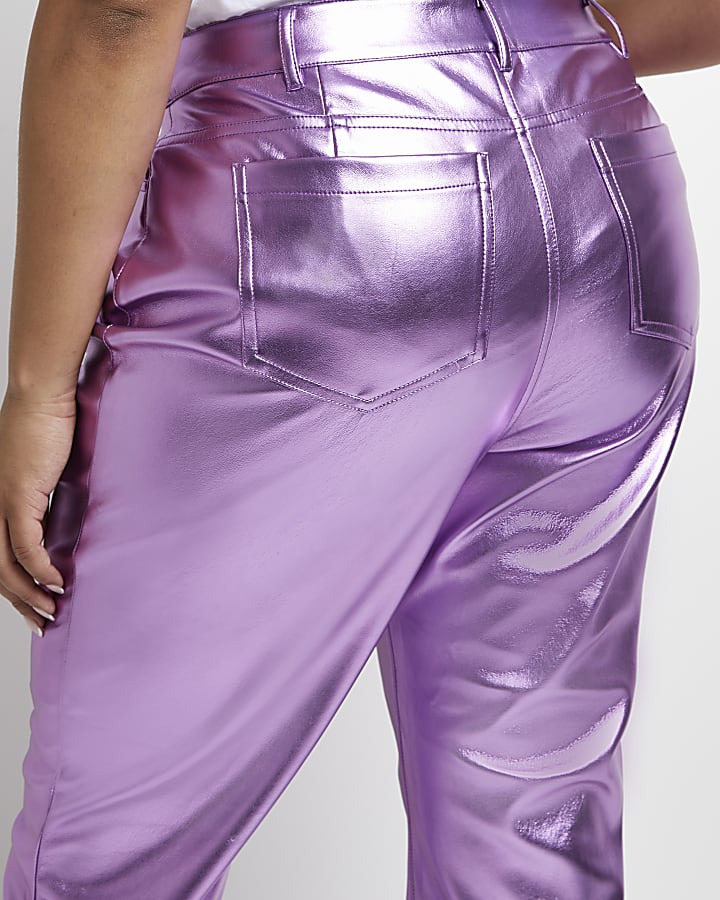 Plus pink faux leather straight leg trousers