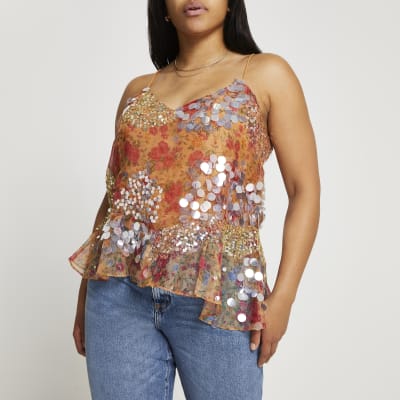 Plus pink floral embellished peplum top 