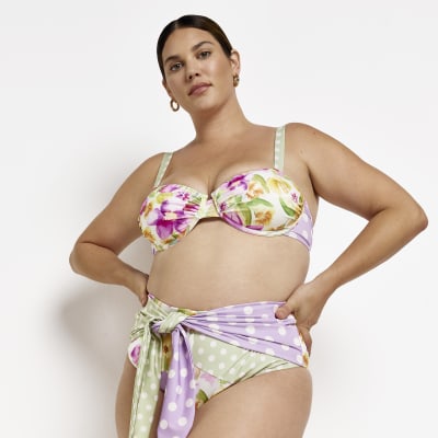 Plus pink floral underwired bikini top | River Island
