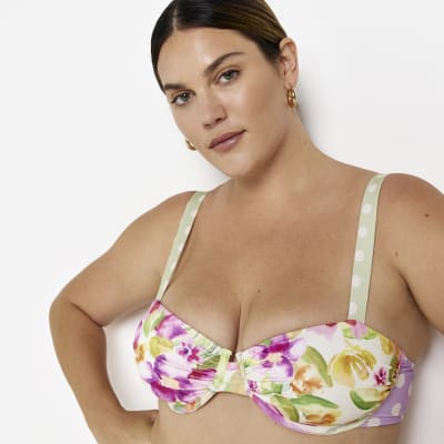 Plus pink floral underwired bikini top
