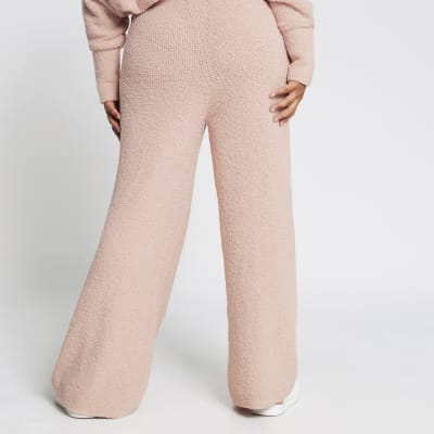 Plus pink fluffy knit wide leg trousers