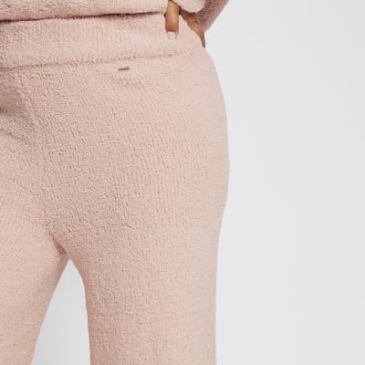 Plus pink fluffy knit wide leg trousers