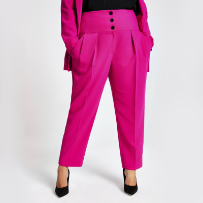 Plus pink high corset waist peg trousers