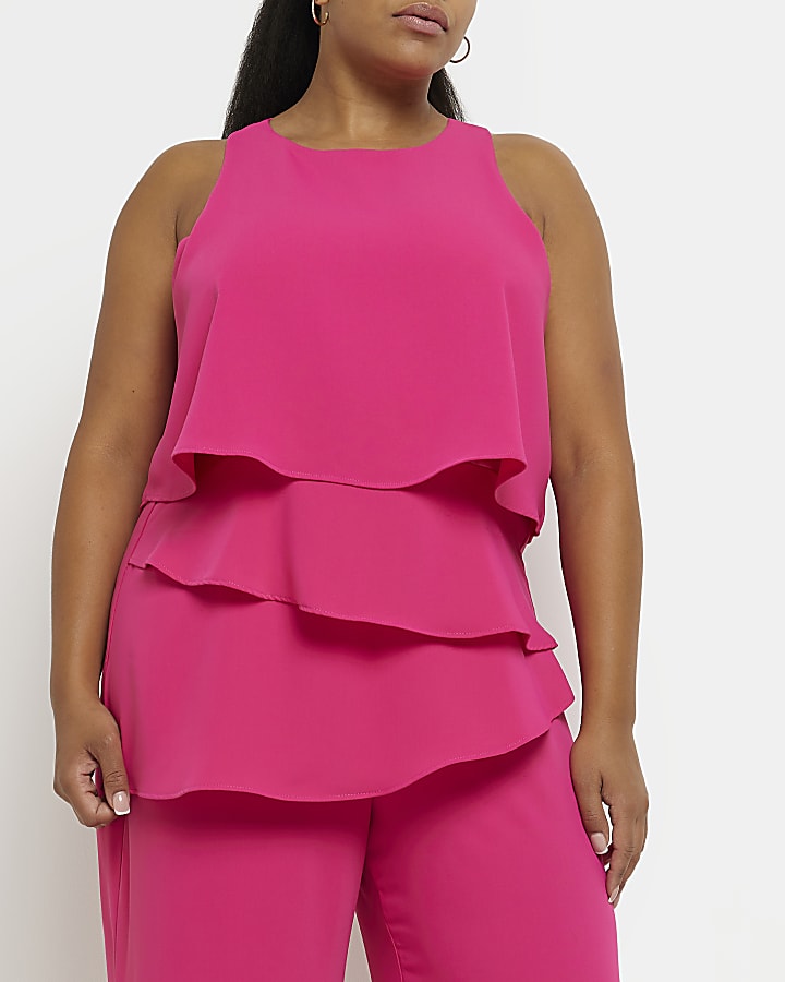 Plus pink layered sleeveless jumpsuit