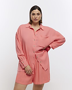 Plus Pink Linen Oversized Shirt