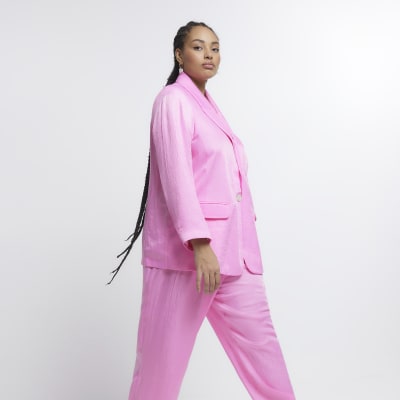 Plus pink long sleeve blazer