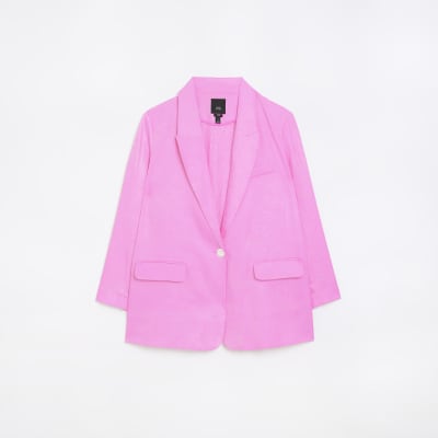 Plus pink long sleeve blazer