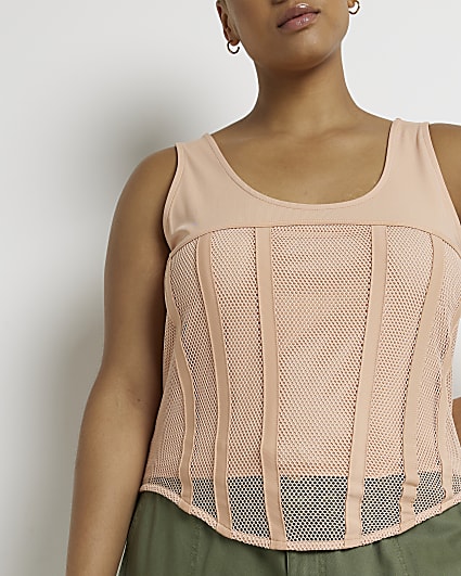 Plus pink mesh corset crop top