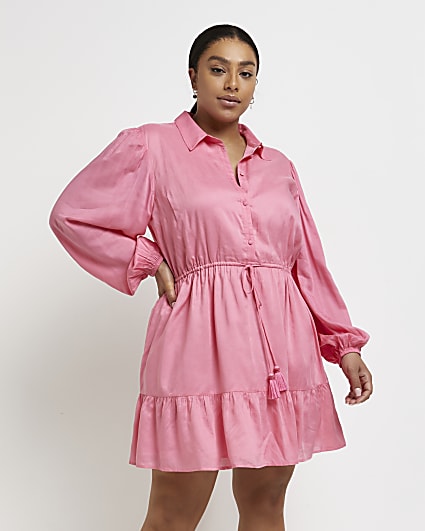 Plus pink mini shirt dress