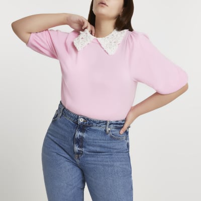 Plus pink pearl collar jumper