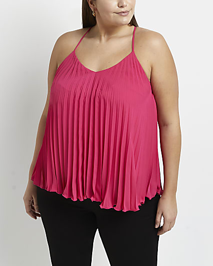 Plus pink pleated halter neck cami top