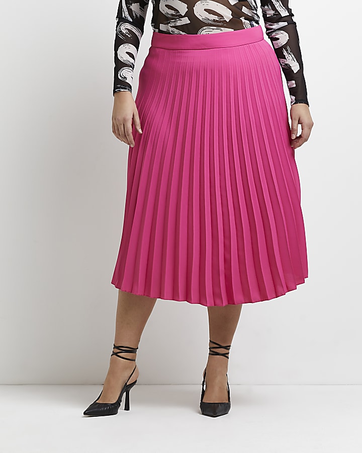 Plus pink pleated midi skirt