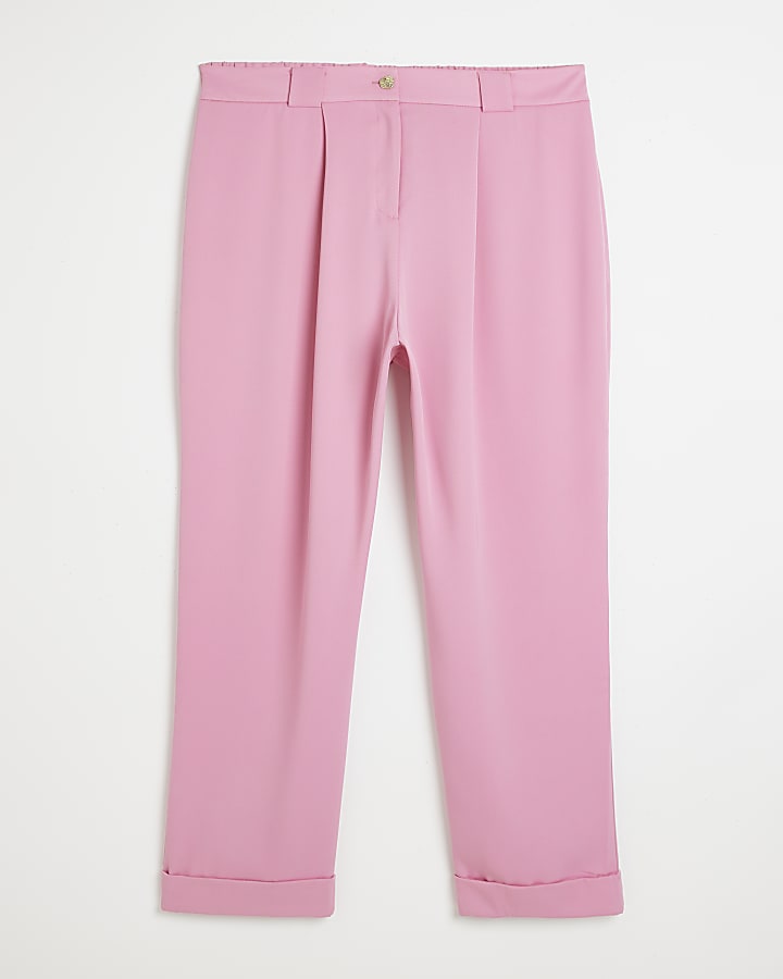 Plus pink pleated straight leg trousers