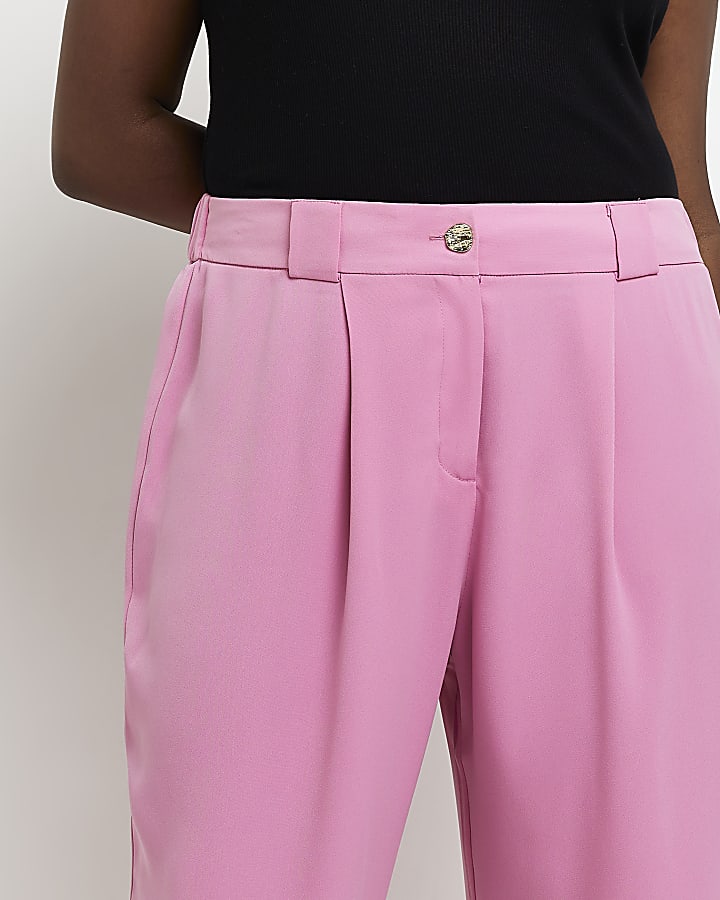 Plus pink pleated straight leg trousers